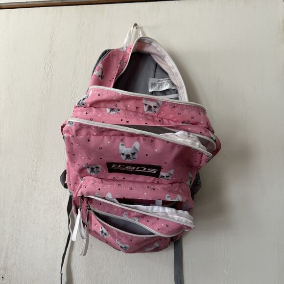 Jansport Backpack Trans Pink Pug Face Dog Heart Print Book Bag Full Size Nice - Picture 15 of 16